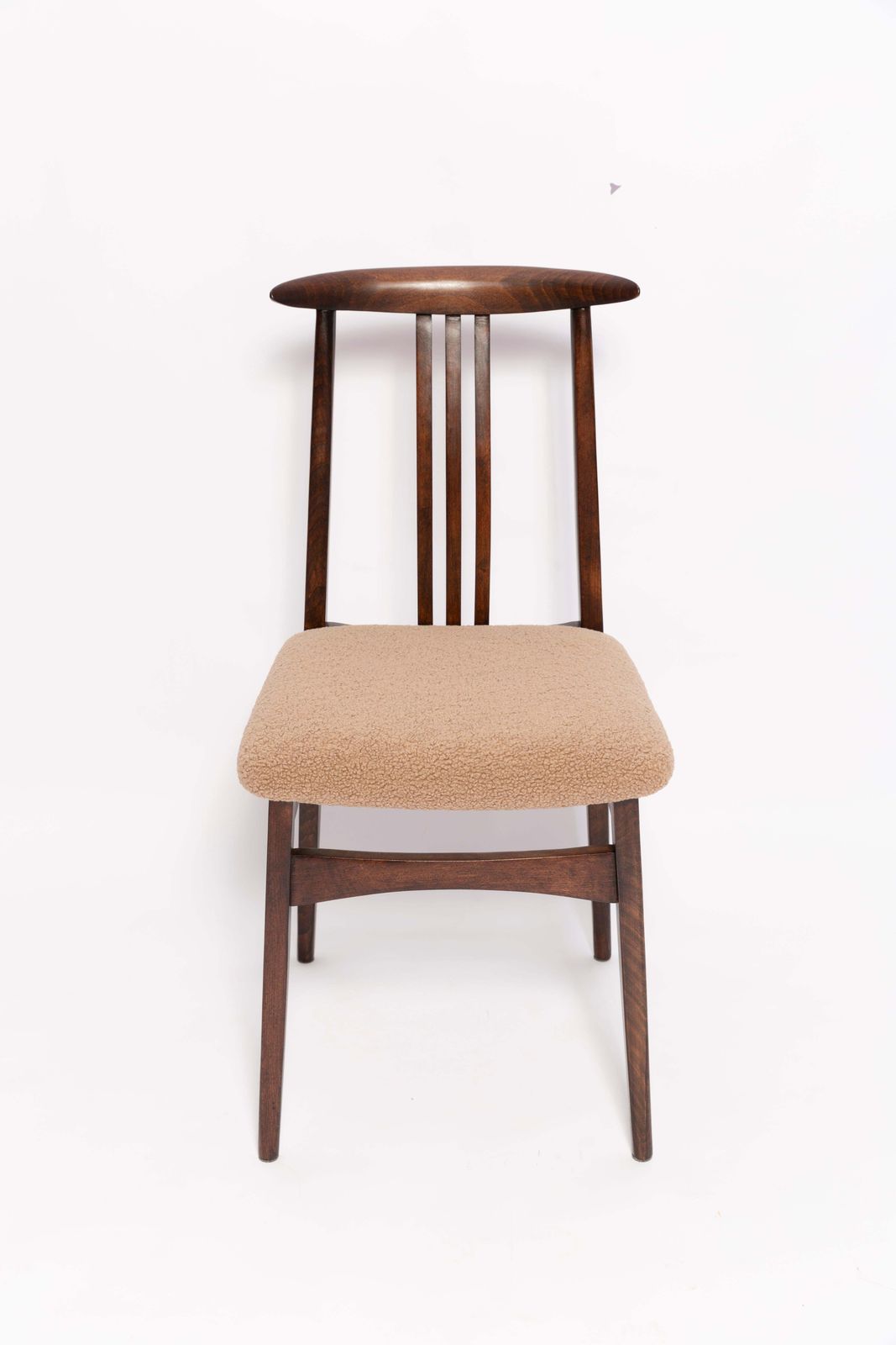 Mid Century Latte Boucle Chair, Walnut Wood, M. Zielinski, Europe, 1960s photo for sale