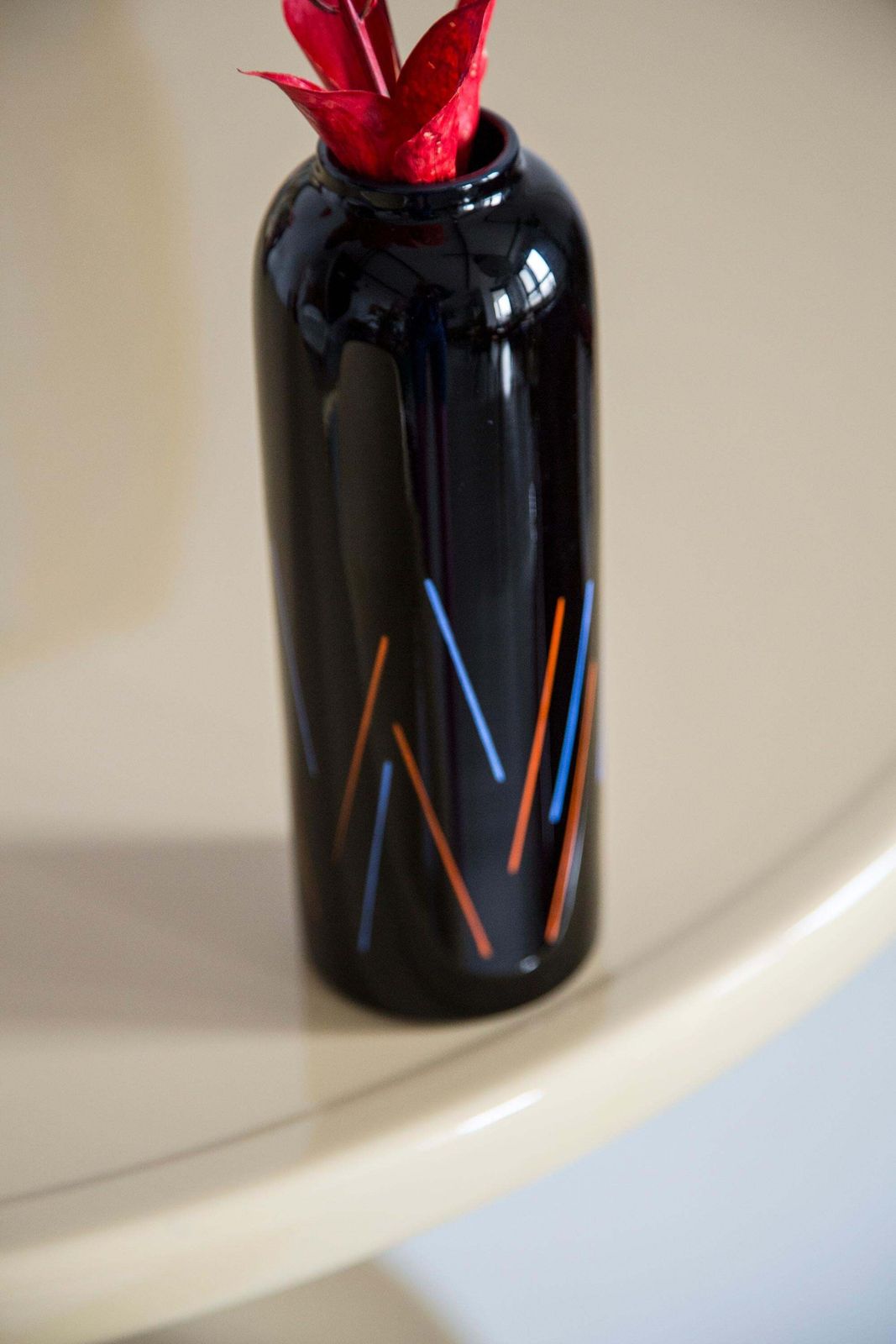 Unique Hand Painted Black And Blue Red Vase, 20th Century, Europe, 2000s photo Home Decor