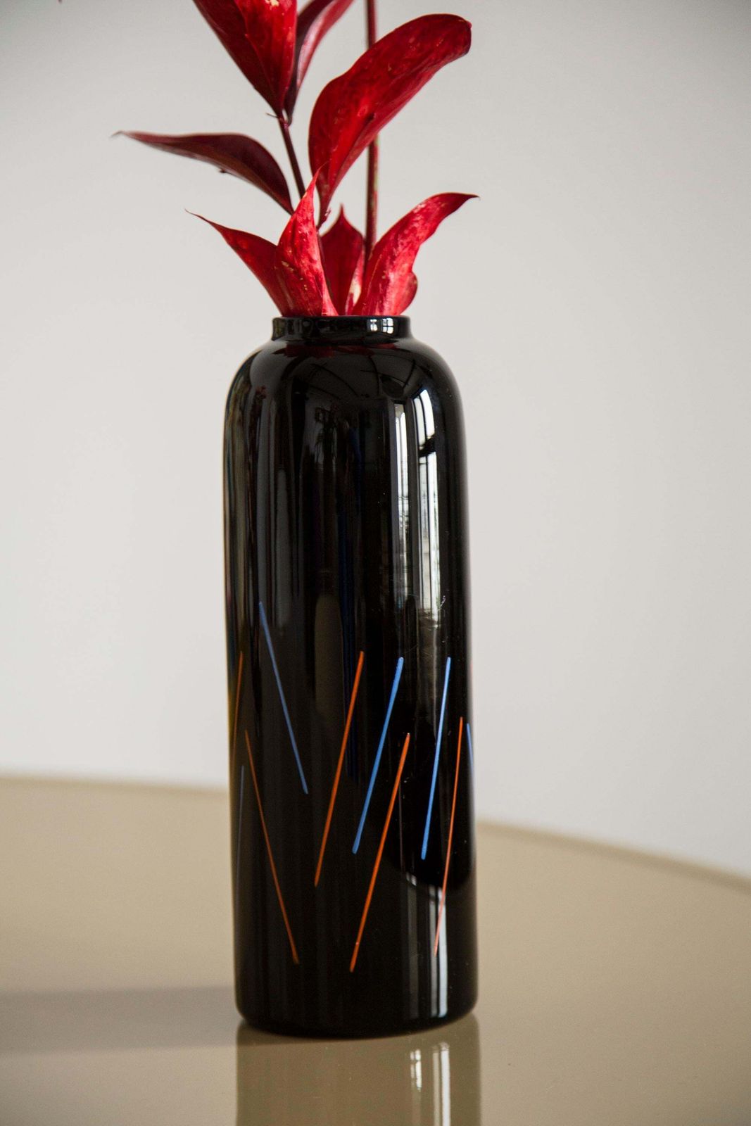 Unique Hand Painted Black And Blue Red Vase, 20th Century, Europe, 2000s photo vinterior