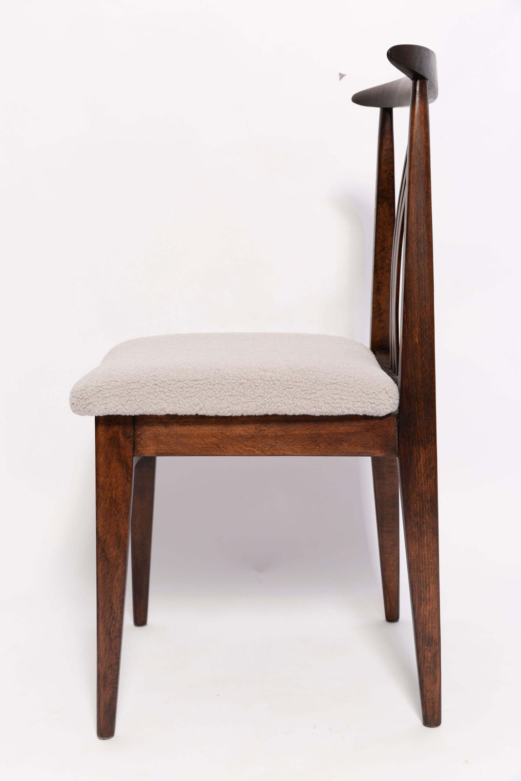 Mid Century Linen Boucle Chair, Walnut, Designed By M. Zielinski, Europe, 1960s photo vintage