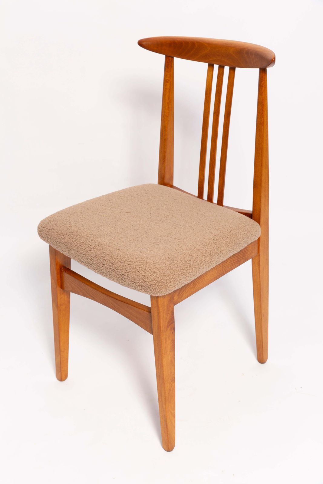 photo furniture Mid Century Latte Boucle Chair, Medium Wood, M. Zielinski, Europe 1960s