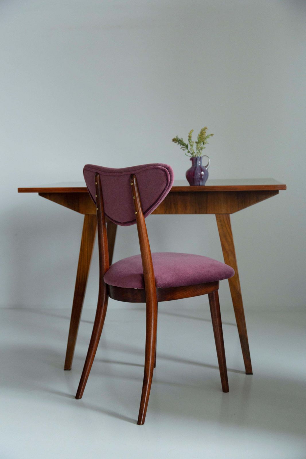 Midcentury Plum Violet Velvet Heart Chair, Europe, 1960s photo furniture
