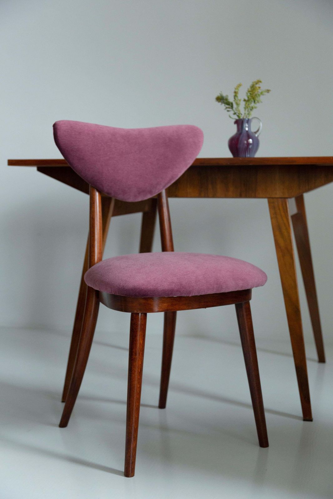 Midcentury Plum Violet Velvet Heart Chair, Europe, 1960s photo Furniture