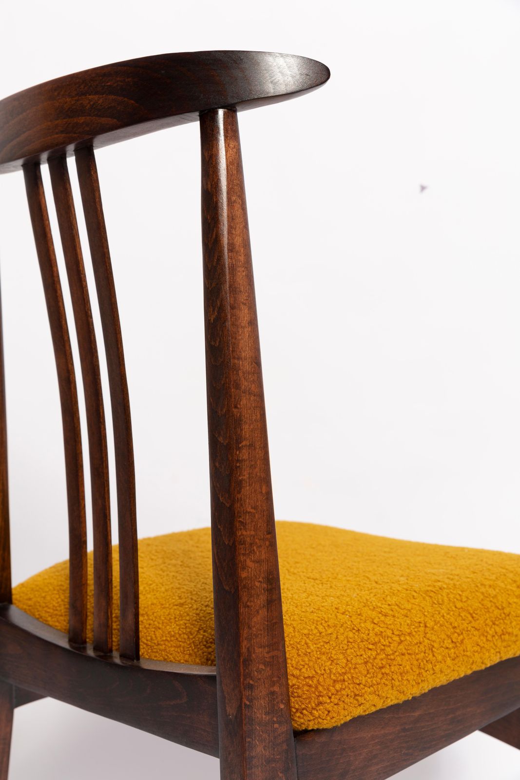 Mid Century Ochre Boucle Chair, Walnut Wood, M. Zielinski, Europe, 1960s photo 510.0