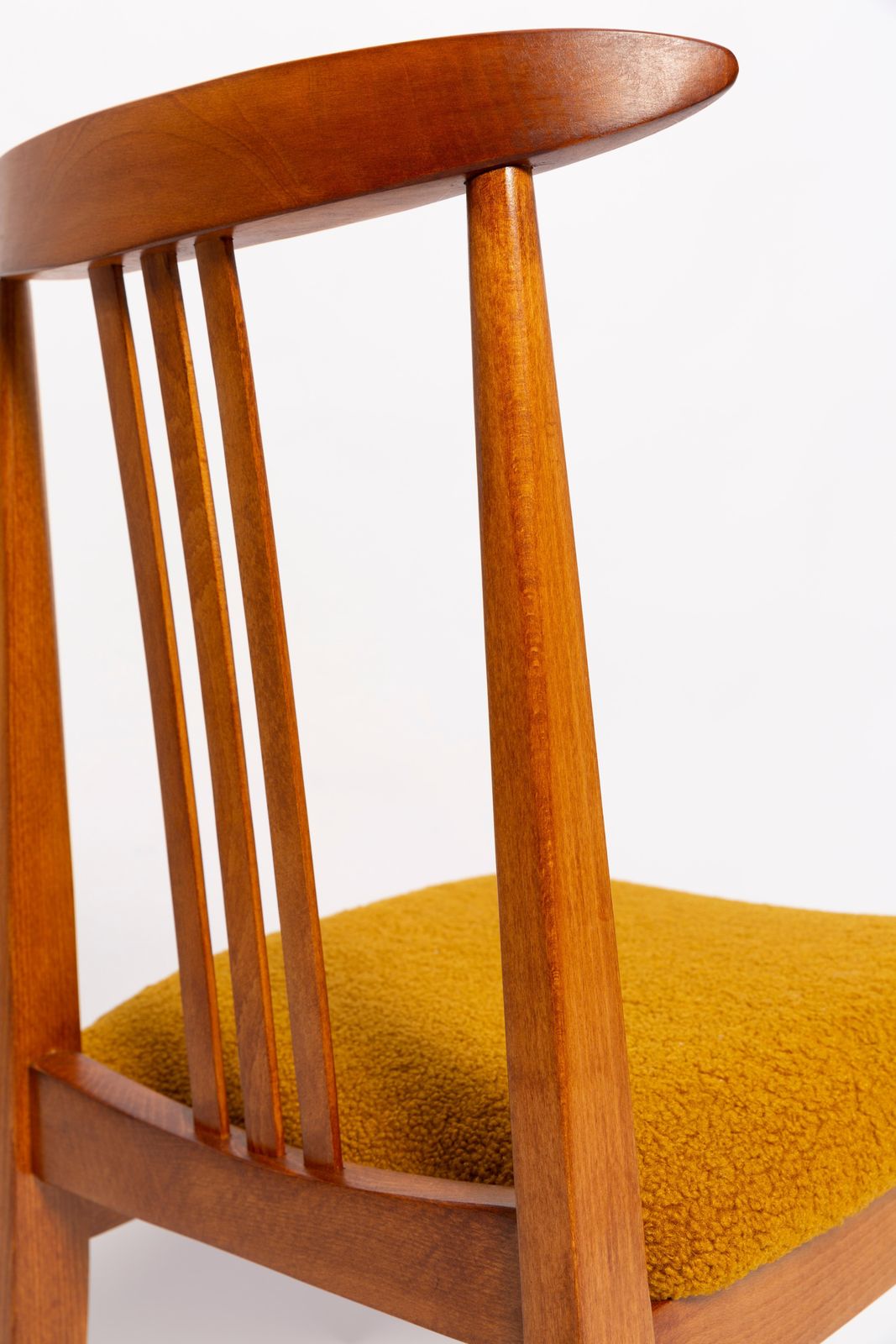 Mid Century Ochre Boucle Chair, Medium Wood, M. Zielinski, Europe 1960s photo 510.0