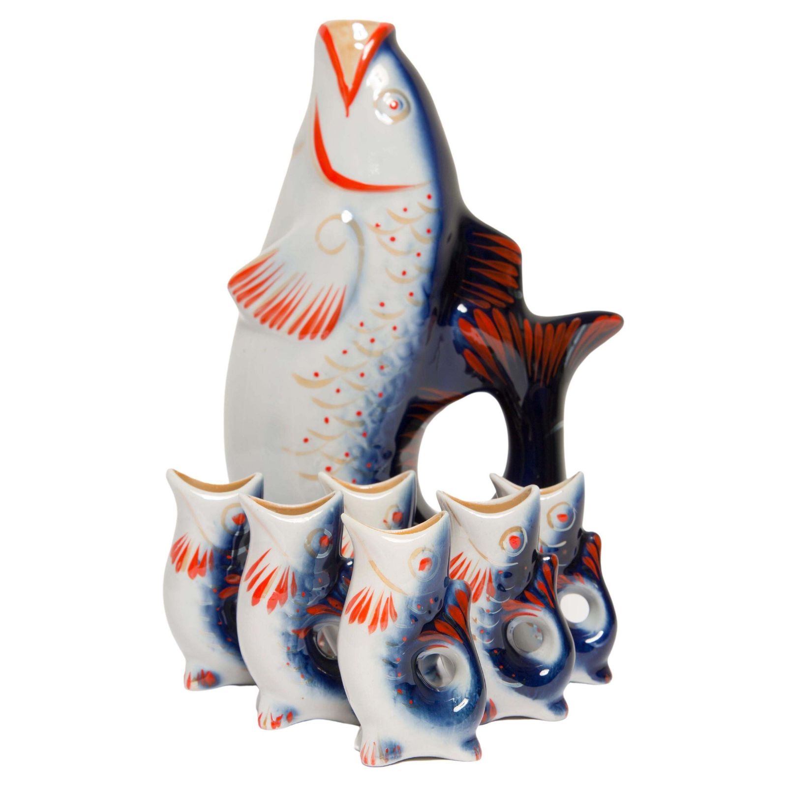 Blue Fish Glass Decanter And Glasses, 20th Century, Europe, 1960s