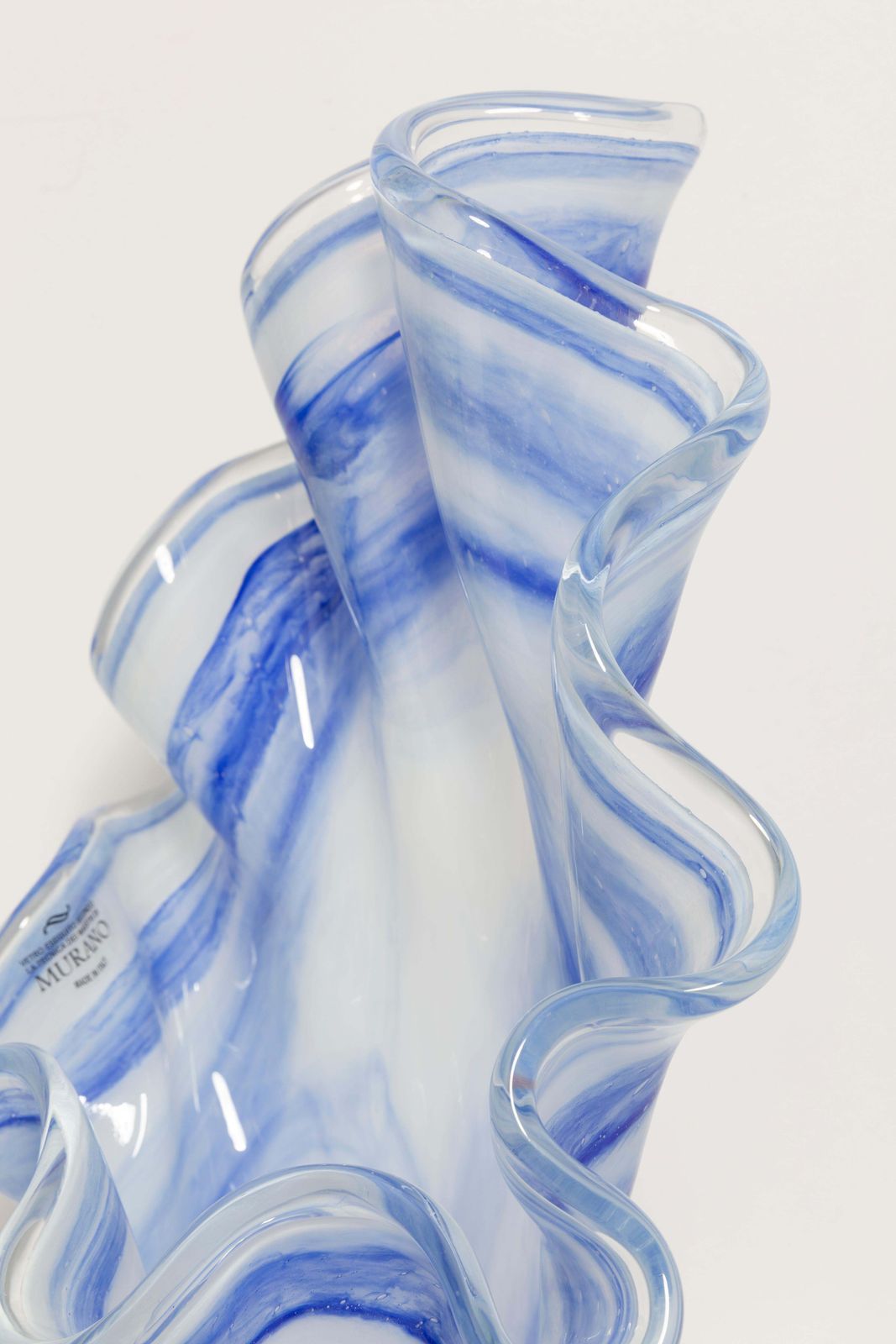 Mid Century Vintage White And Blue Big Murano Glass Vase, Italy, 2000s photo buy