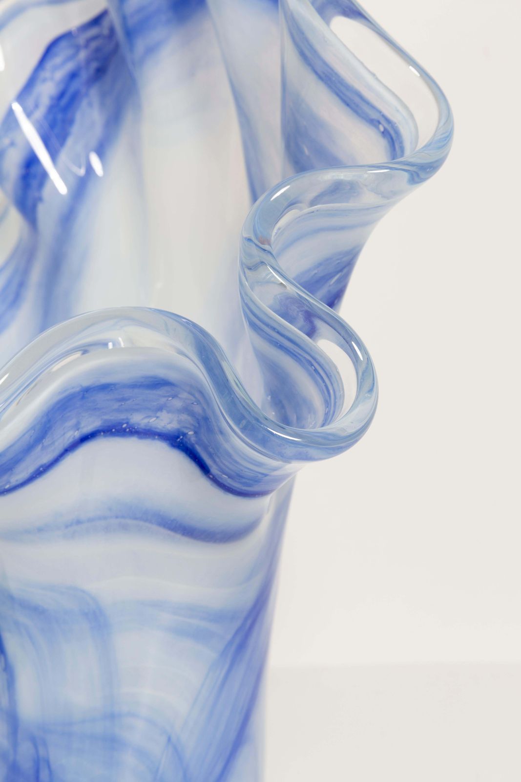 Mid Century Vintage White And Blue Big Murano Glass Vase, Italy, 2000s photo vintage