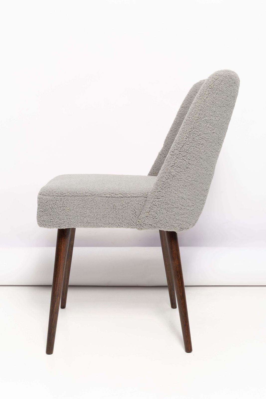 photo for sale Gray Boucle 'Shell' Chair, Dark Brown Beech Wood, Poland, 1960s