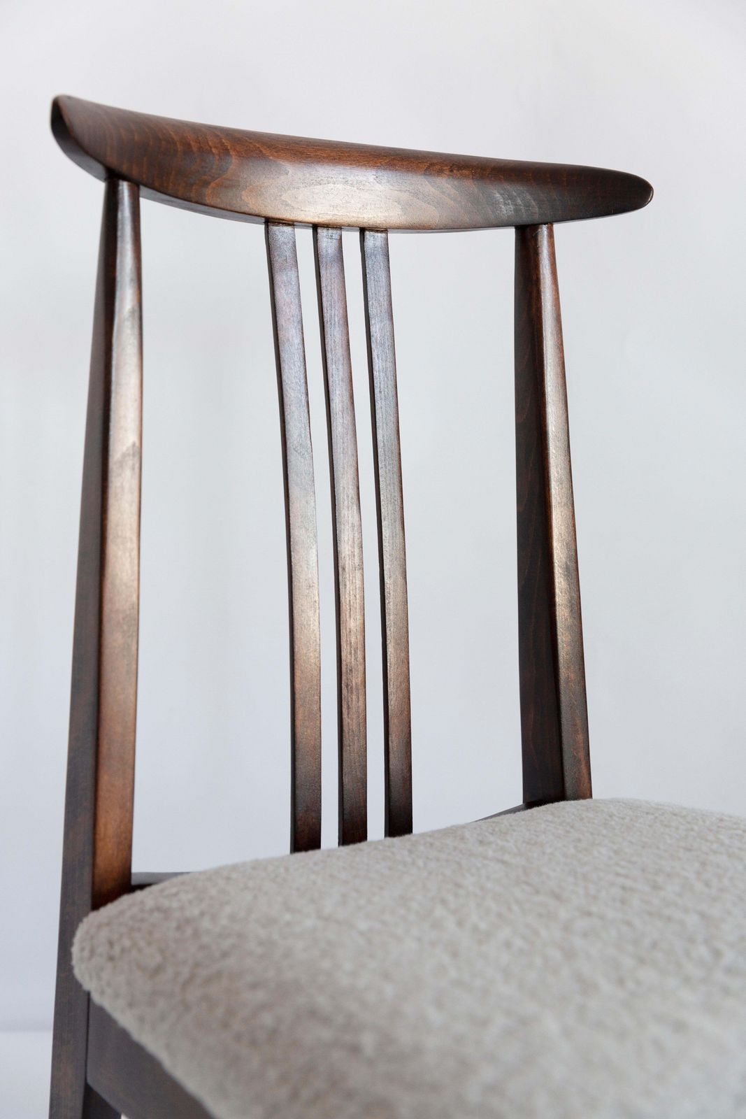 Mid Century Linen Boucle Chair, Walnut, Designed By M. Zielinski, Europe, 1960s photo furniture
