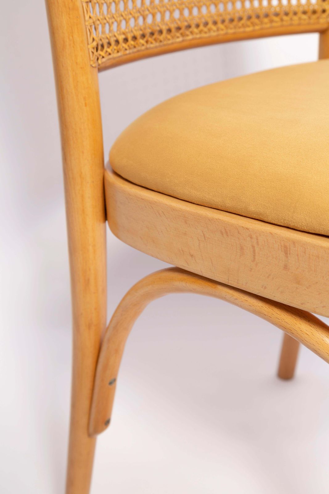 Mid Century Yellow Velvet Thonet Wood Rattan Chair, Europe, 1960s photo 595.0
