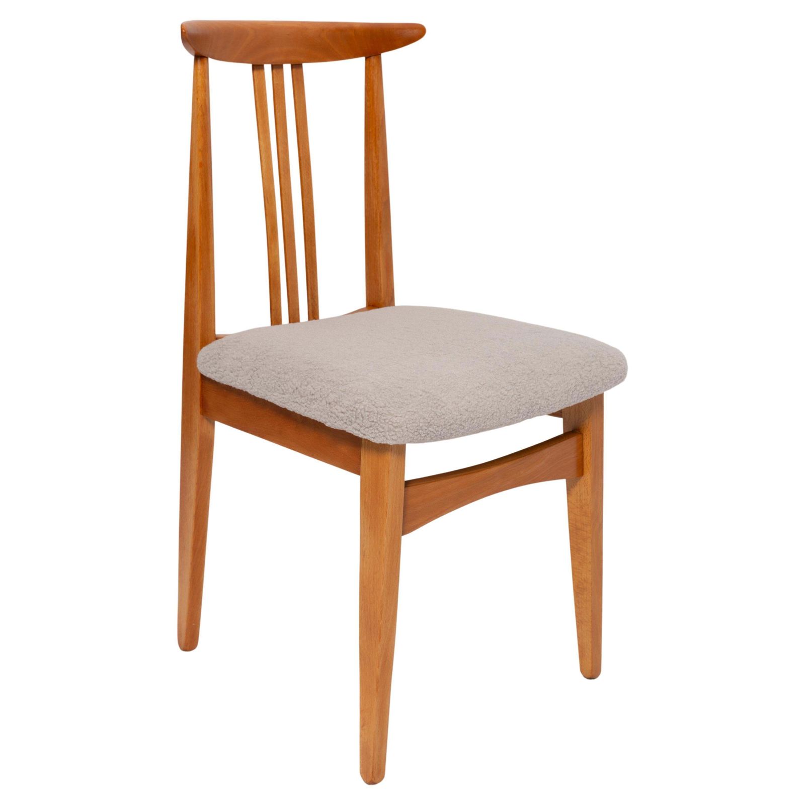 Mid Century Linen Boucle Chair, Light Wood, By M. Zielinski, Europe, 1960s