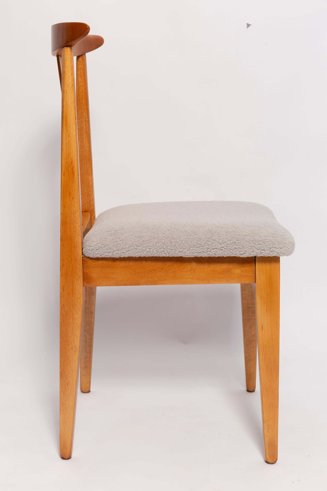 Mid Century Linen Boucle Chair, Light Wood, By M. Zielinski, Europe, 1960s photo for sale
