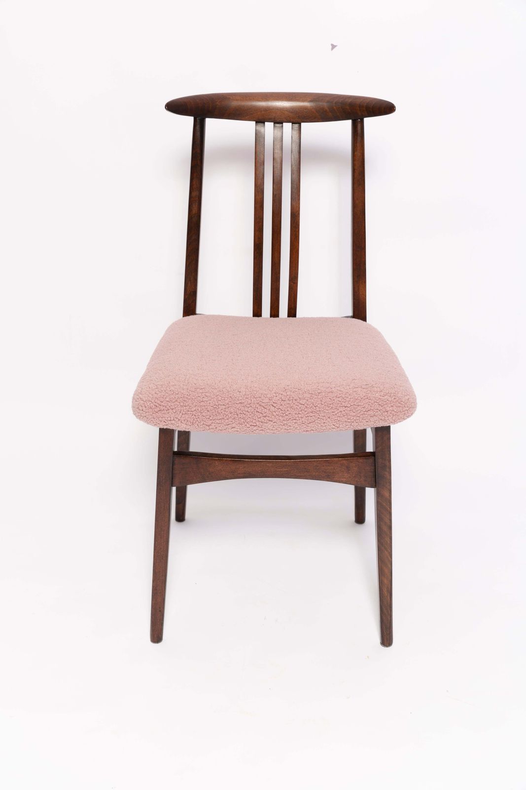 Mid Century Roze Boucle Fauteuil, Walnoothout, Door M. Zielinski, Europa, Jaren 1960 photo Meubels