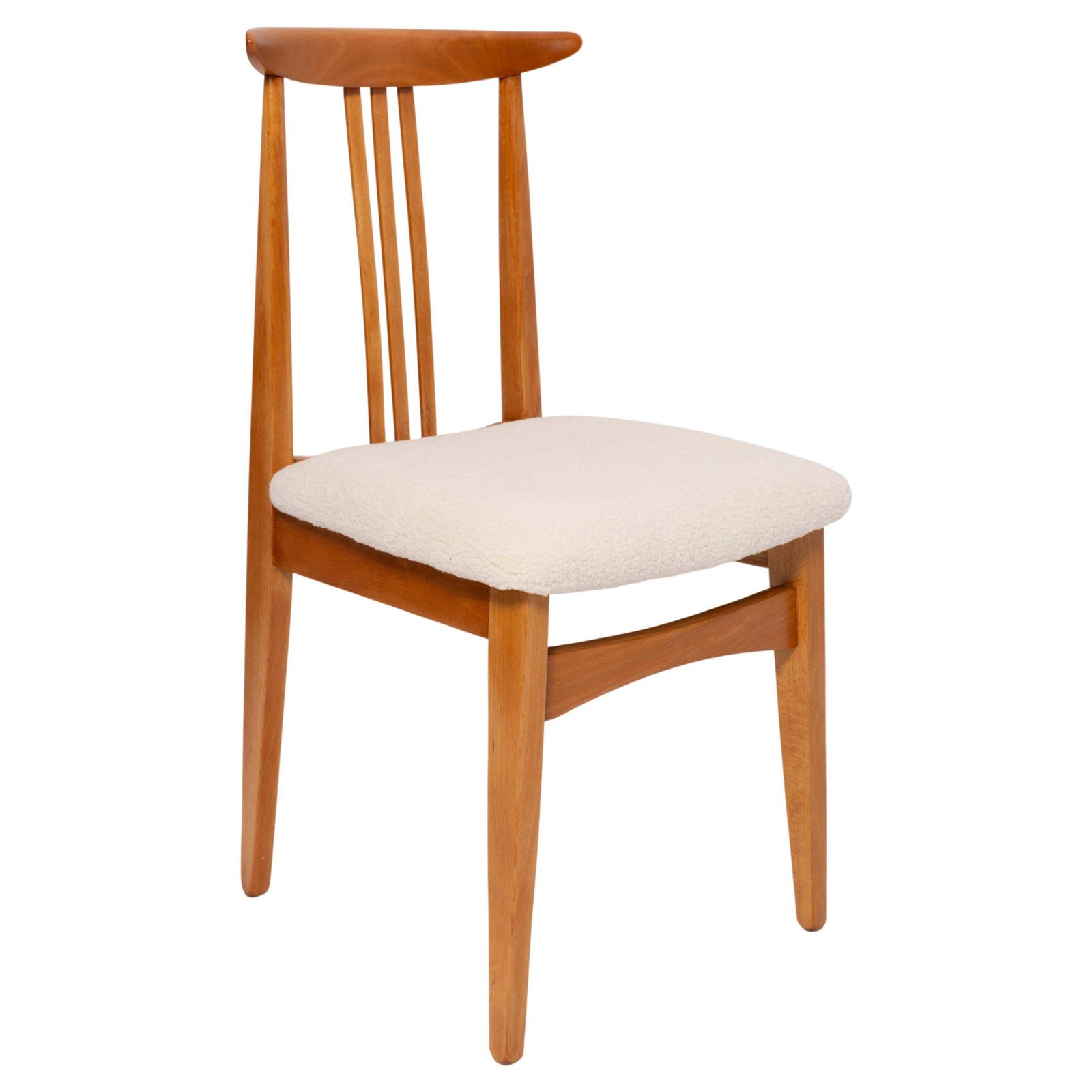 Mid Century Crèmekleurige Ivoren Bouclé Fauteuil, Ontworpen Door M. Zielinski, Europa, Jaren 1960