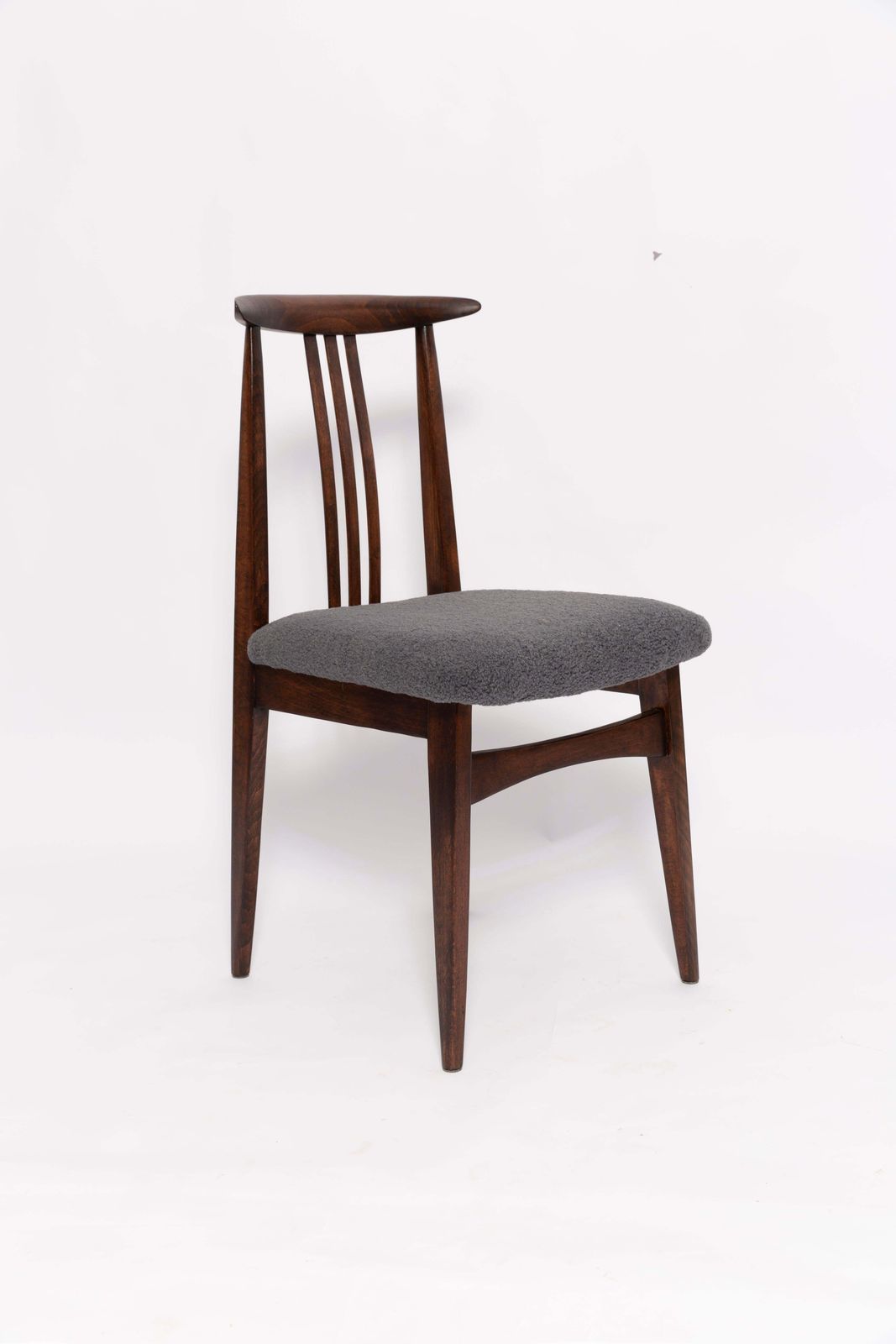 Mid Century Graphite Gray Boucle Chair, Walnut Wood, M. Zielinski, Europe 1960 photo furniture
