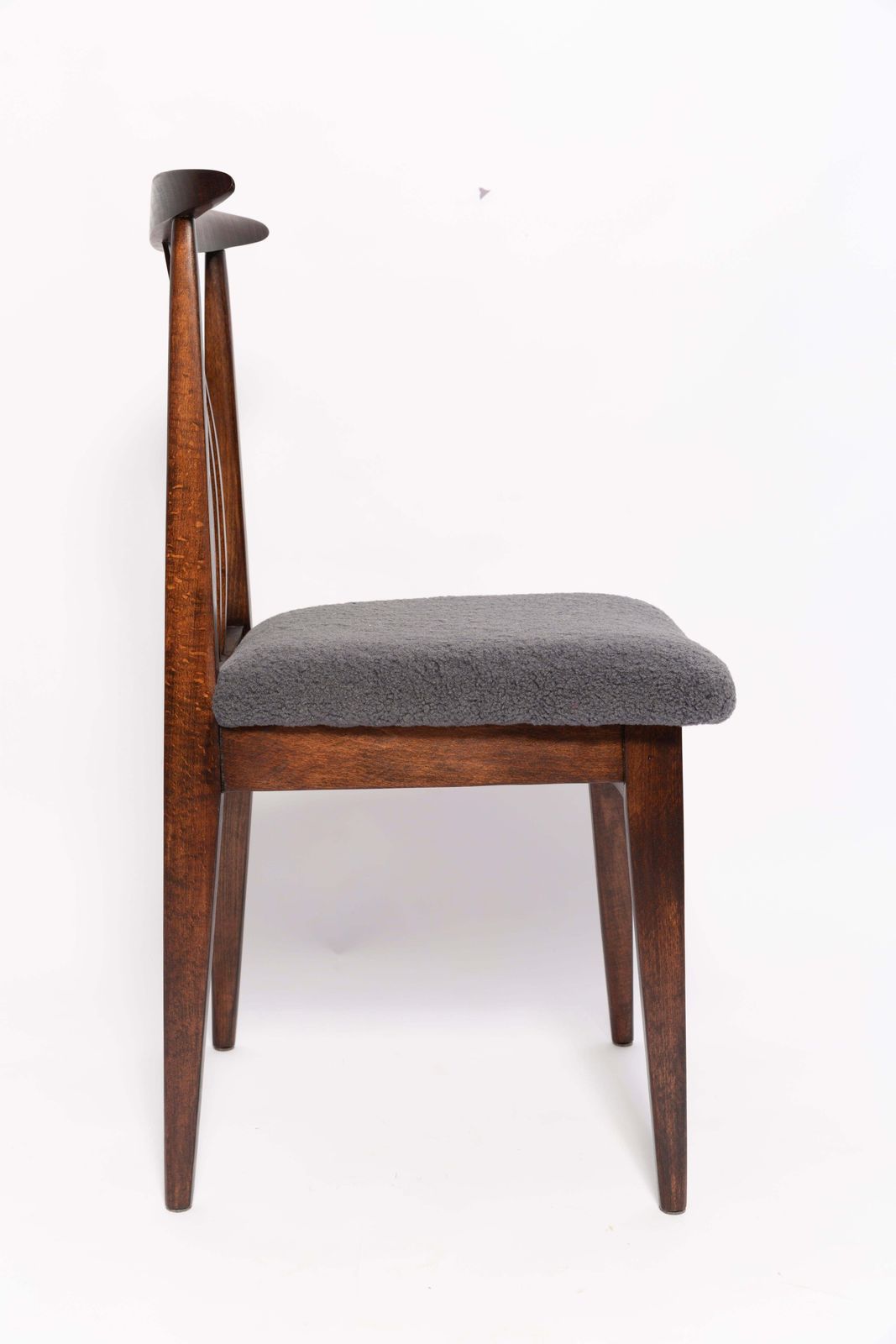 Mid Century Graphite Gray Boucle Chair, Walnut Wood, M. Zielinski, Europe 1960 photo for sale