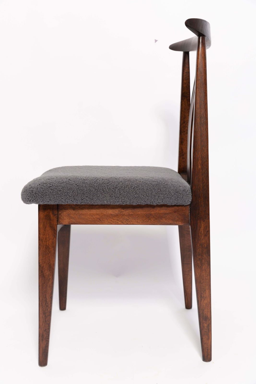 Mid Century Grafietgrijs Bouclé Fauteuil, Walnoothout, M. Zielinski, Europa 1960 photo buy