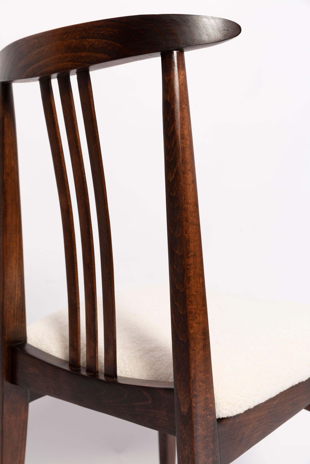Mid Century Cream Ivory Boucle Chair, Walnut Wood, By M. Zielinski, Europe, 1960s photo buy