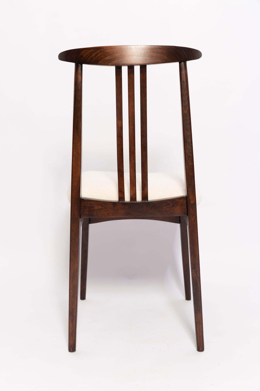 Mid Century Cream Ivory Boucle Chair, Walnut Wood, By M. Zielinski, Europe, 1960s photo vintage