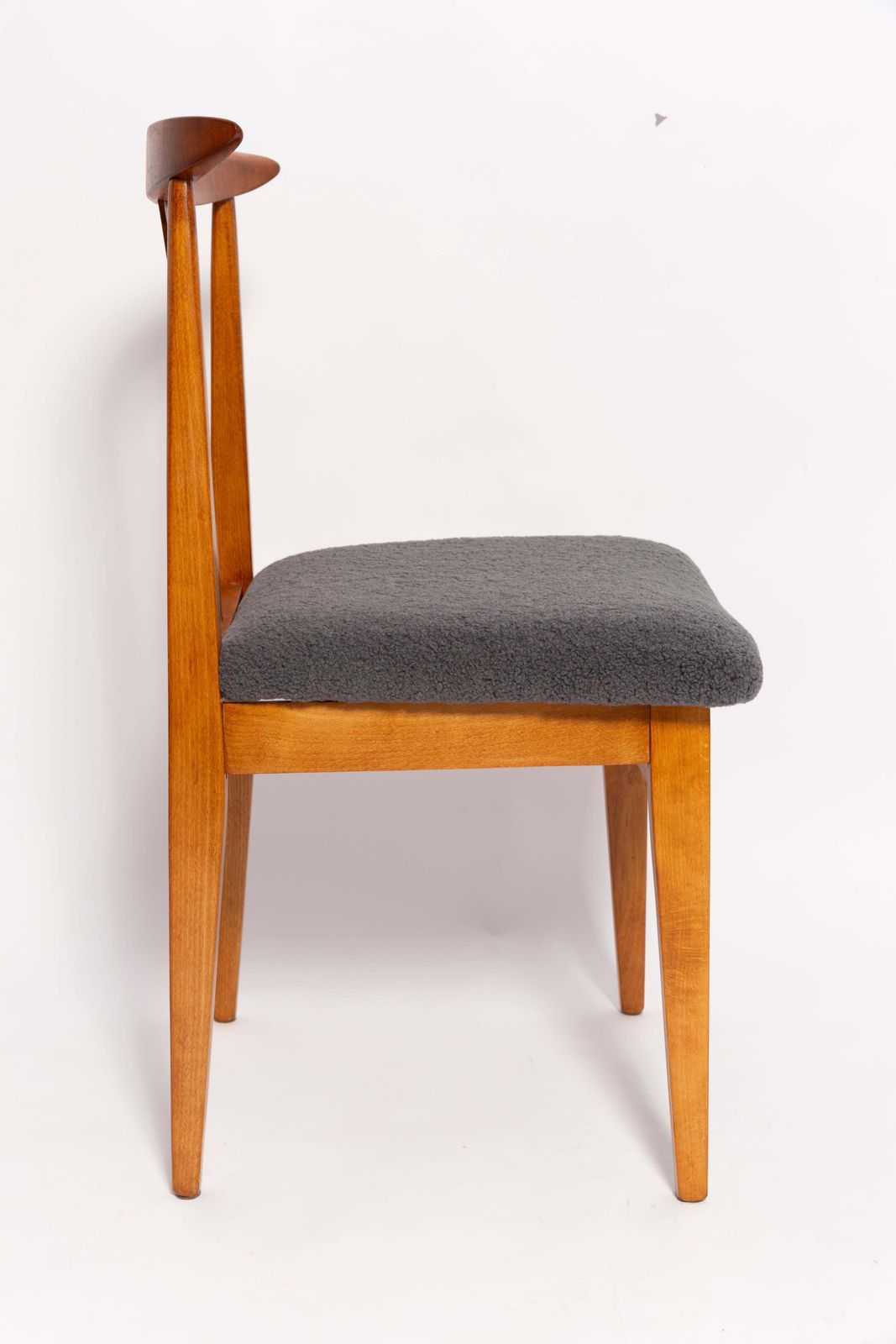 Mid Century Graphite Gray Boucle Chair, Medium Wood, M. Zielinski, Europe, 1960 photo Furniture