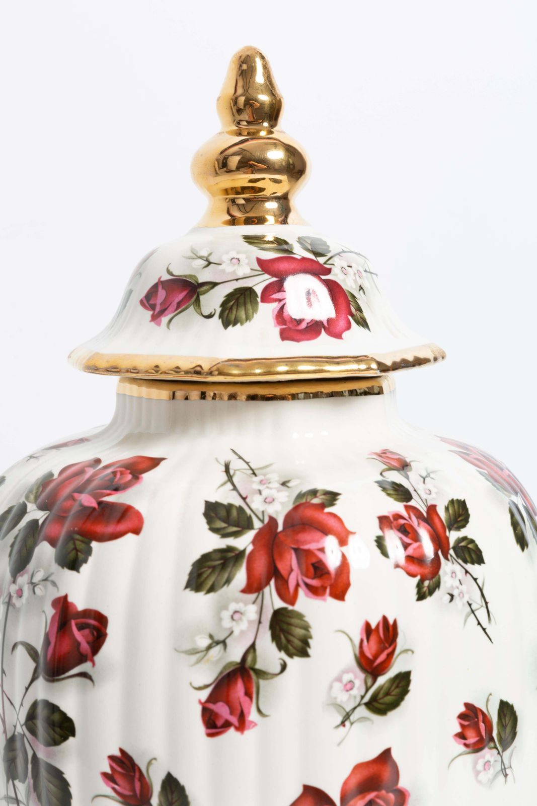 Big Ceramic Hand Painted Roses Vase Candy Box, 20th Century, Belgium, 1960s photo vinterior
