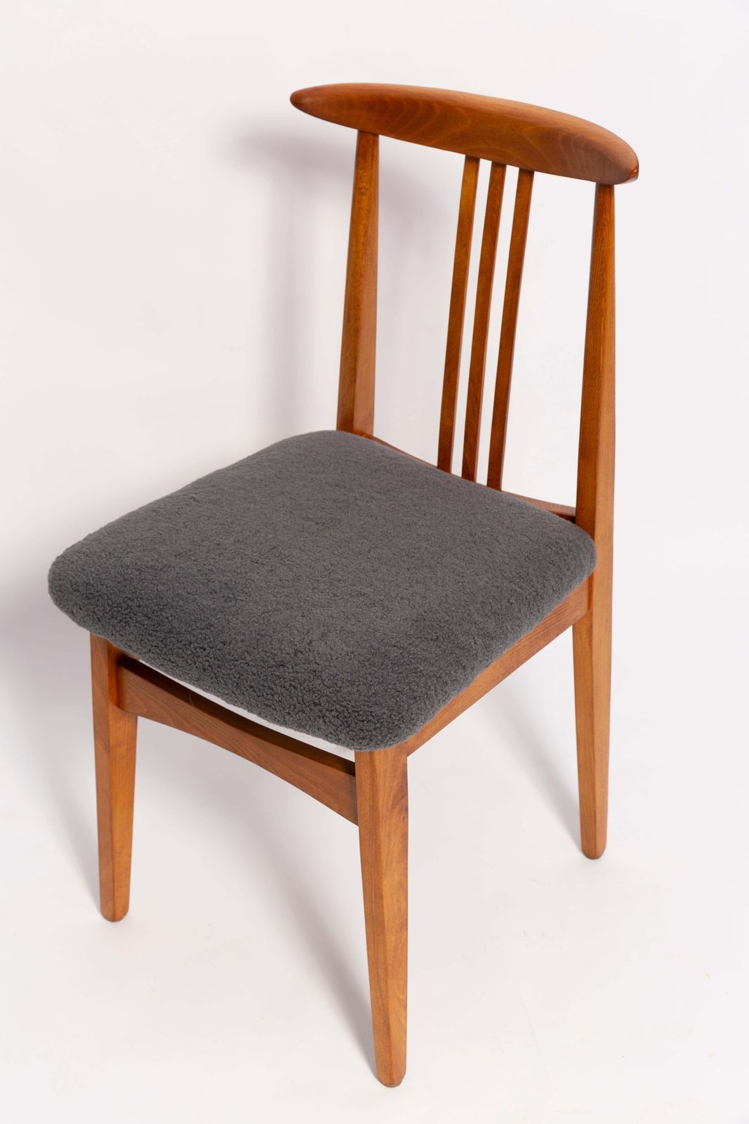 Mid Century Grafietgrijs Bouclé Fauteuil, Medium Hout, M. Zielinski, Europa, 1960 photo vintage