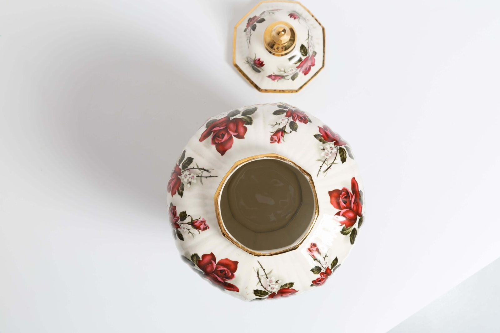 383.0 Big Ceramic Hand Painted Roses Vase Candy Box, 20th Century, Belgium, 1960s photo
