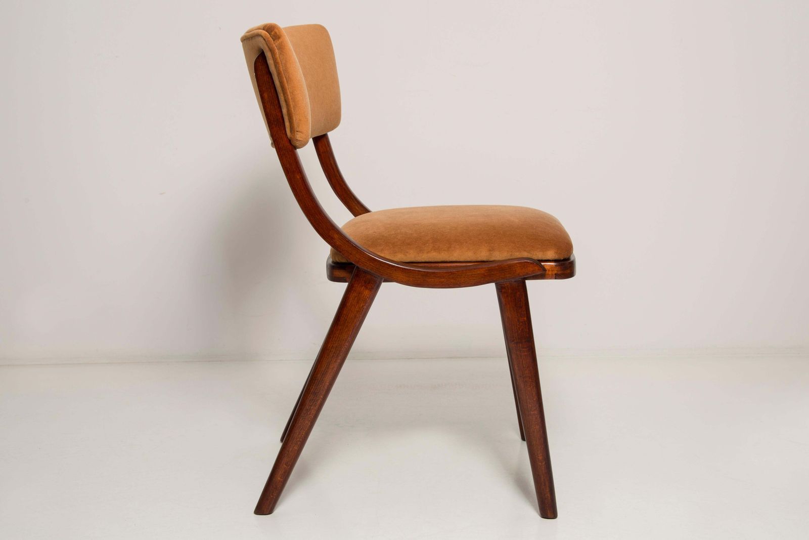 Mid Century Modern Bumerang Chair, Brown Beige Velvet, Poland, 1960s photo vinterior