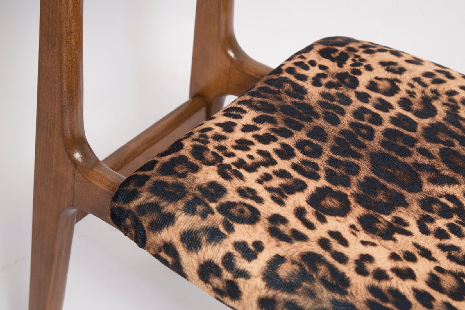 595.0 Mid Century Leopard Velvet Chair, Walnut Wood, Rajmund Halas, Poland, 1960s photo