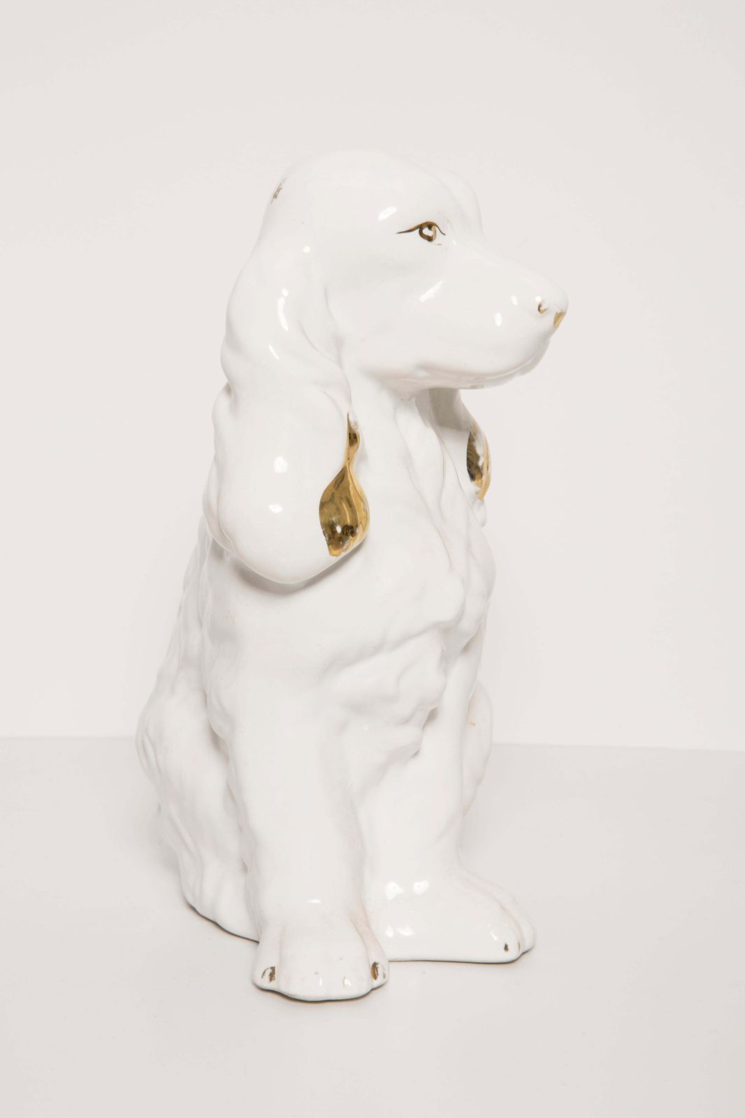 Rare Ceramic White Small Spaniel Dog Decorative Sculpture, Italy, 1960s photo vintage
