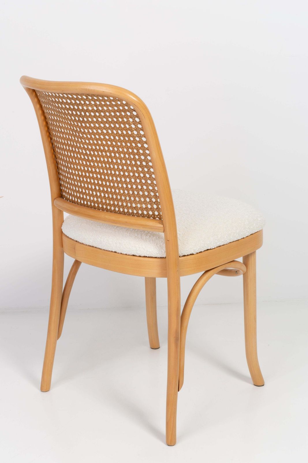 Light White Boucle Thonet Wood Rattan Chair, 1960s photo Furniture