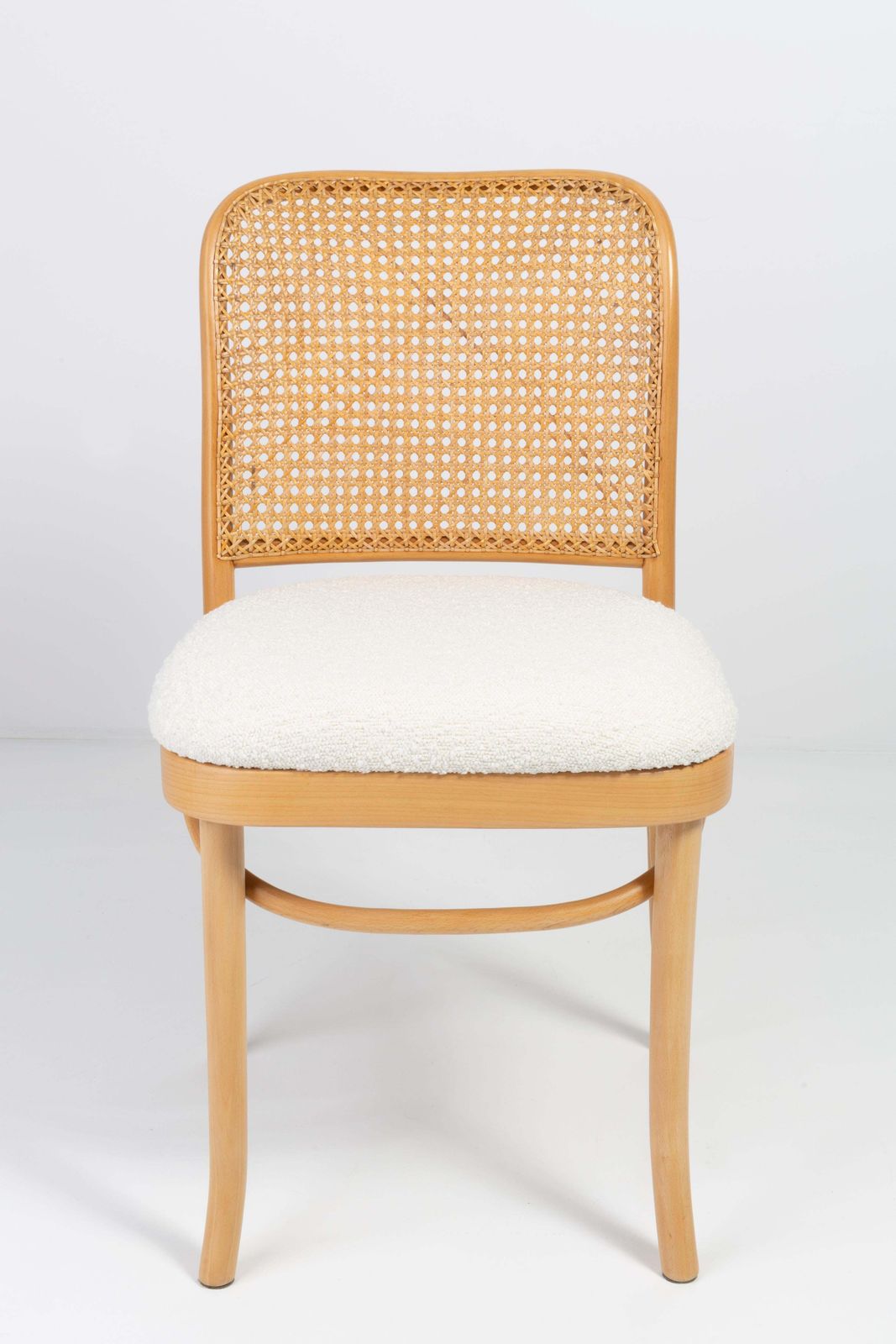 Light White Boucle Thonet Wood Rattan Chair, 1960s photo buy