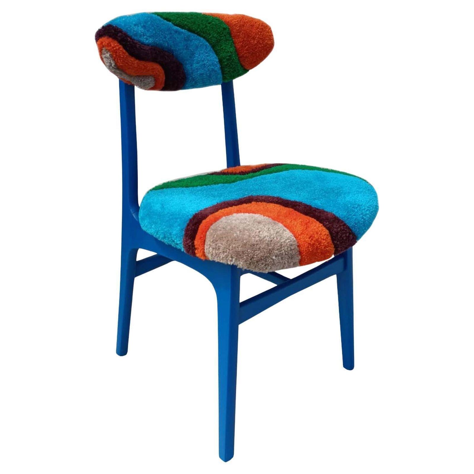 Mid Century Hand Tufting Chair, Dark Wood, Rajmund Halas, Poland, 1960s