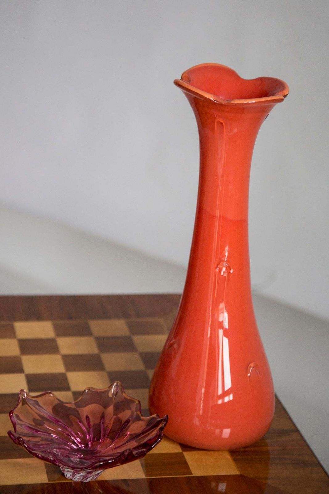 Mid Century Artistic Glass Big Orange Vase, Tarnowiec, Sulczan, Europe, 1970s photo Home Decor