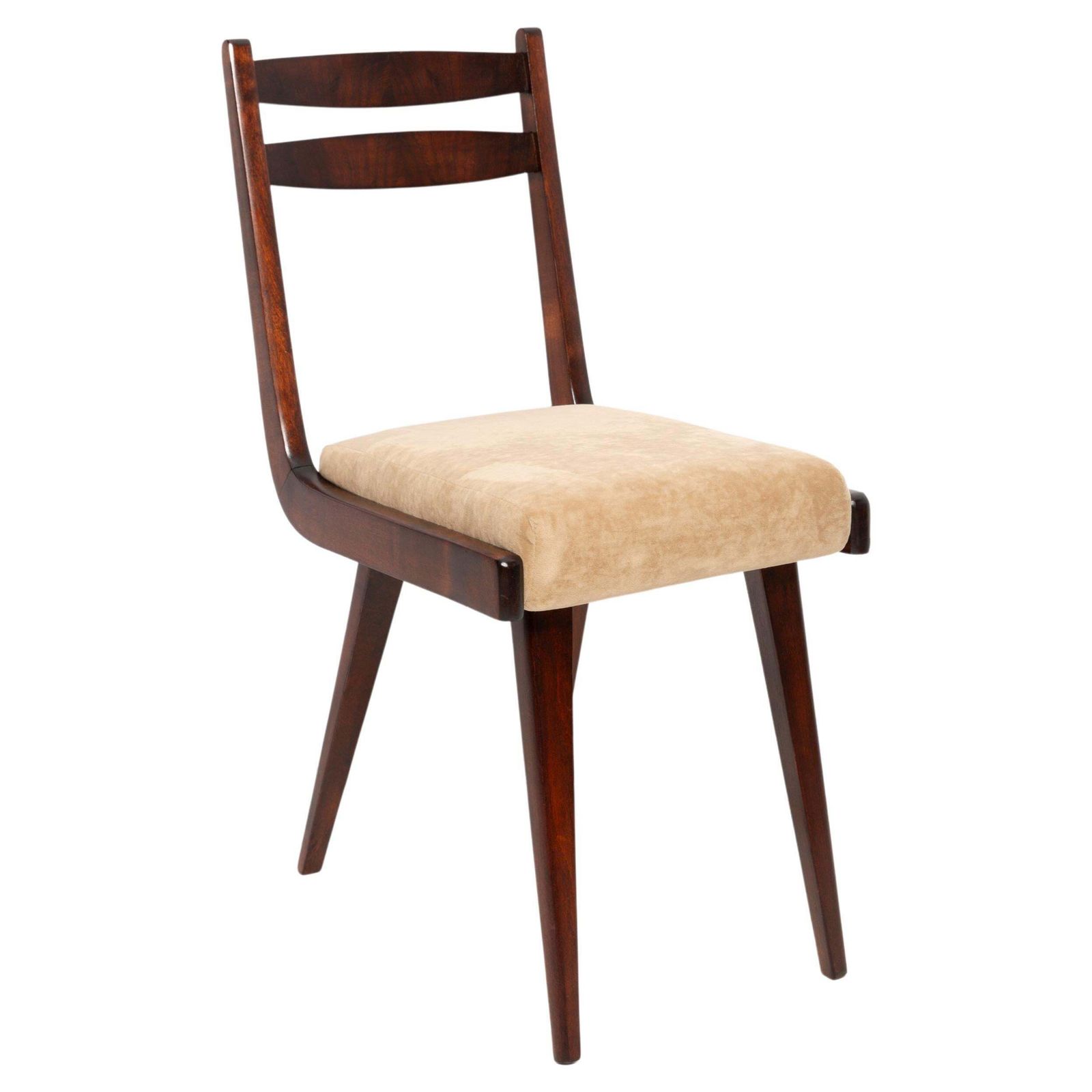 Mid Century Gazelle II Beige Velvet, Walnut Wood Chair, Europe, 1960s