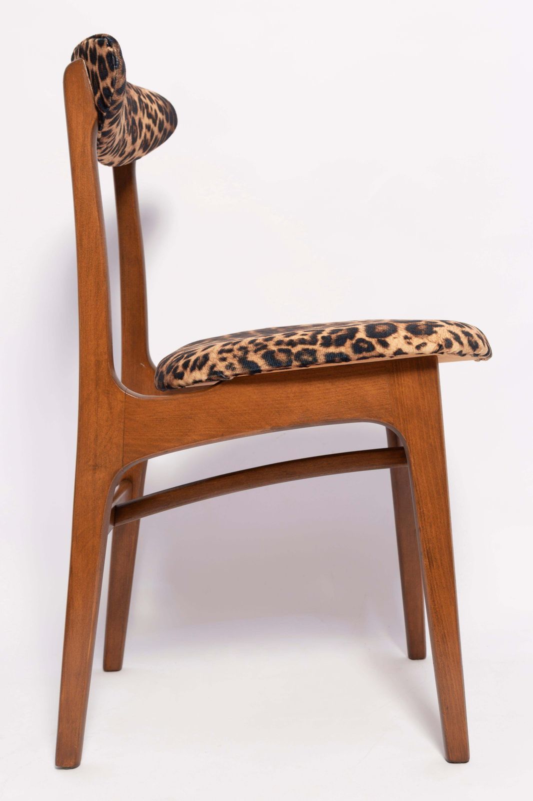 Mid Century Leopard Velvet Chair, Walnut Wood, Rajmund Halas, Poland, 1960s photo Furniture