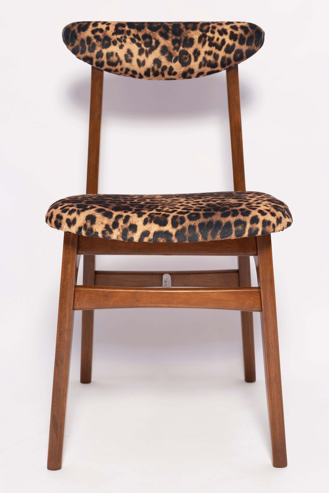 Mid Century Leopard Velvet Chair, Walnut Wood, Rajmund Halas, Poland, 1960s photo 595.0
