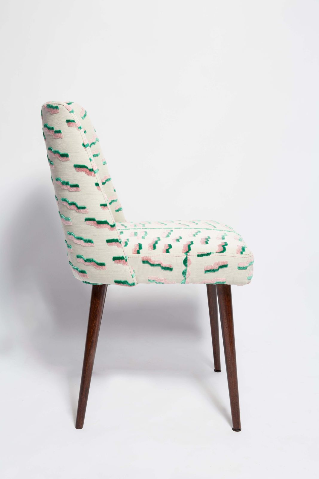 Mid Century Pink And Green Tiger Beat Jacquard Velvet Shell Chair, Europe, 1960s photo for sale