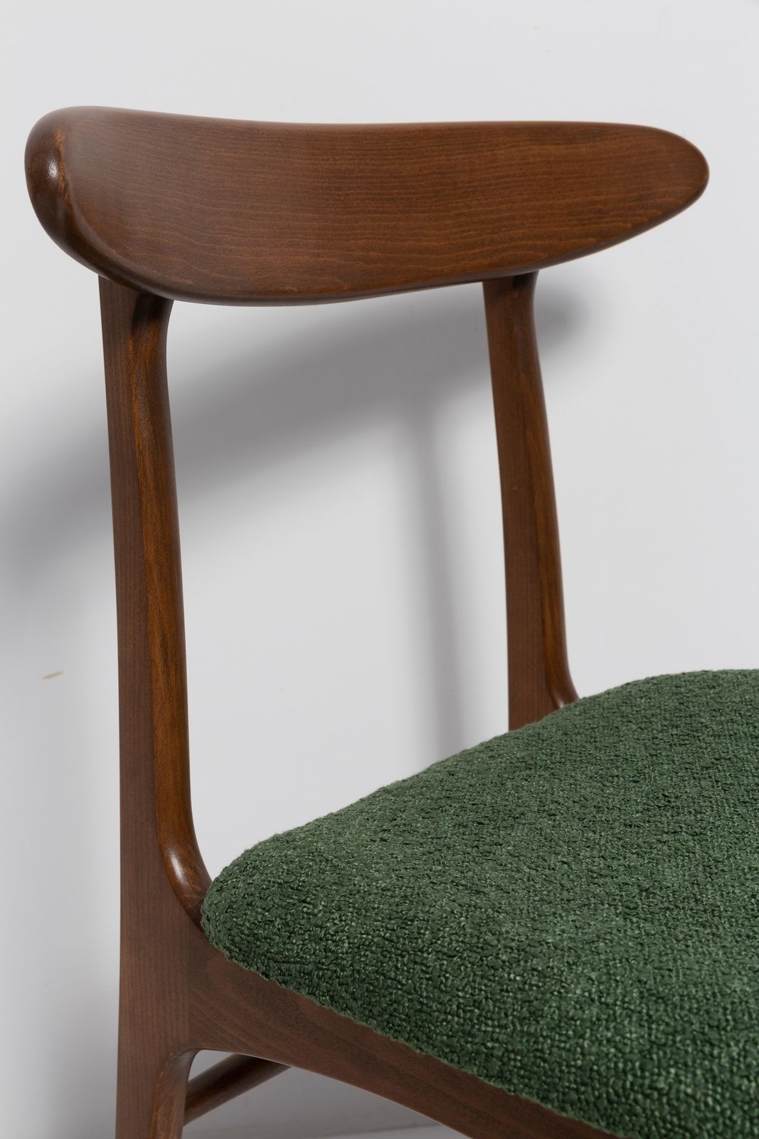 Mid Century Green Boucle Chair, Walnut Wood, Rajmund Halas, Poland, 1960s photo vinterior