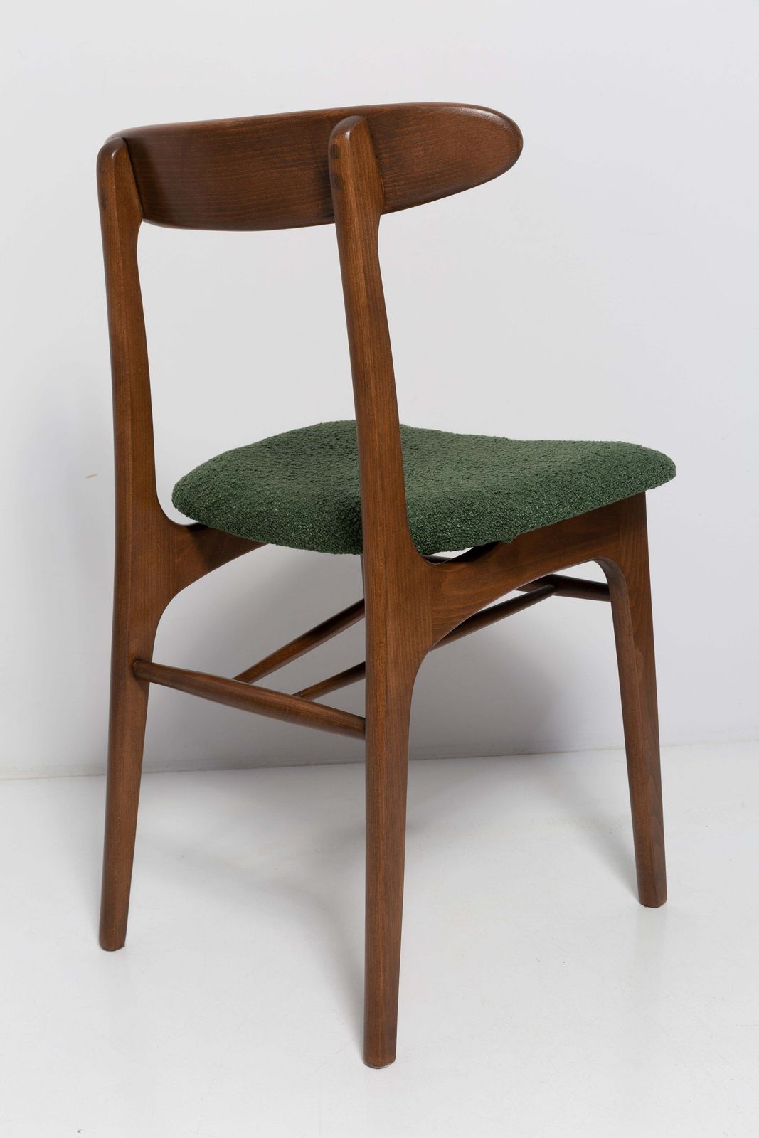 photo furniture Mid Century Green Boucle Chair, Walnut Wood, Rajmund Halas, Poland, 1960s
