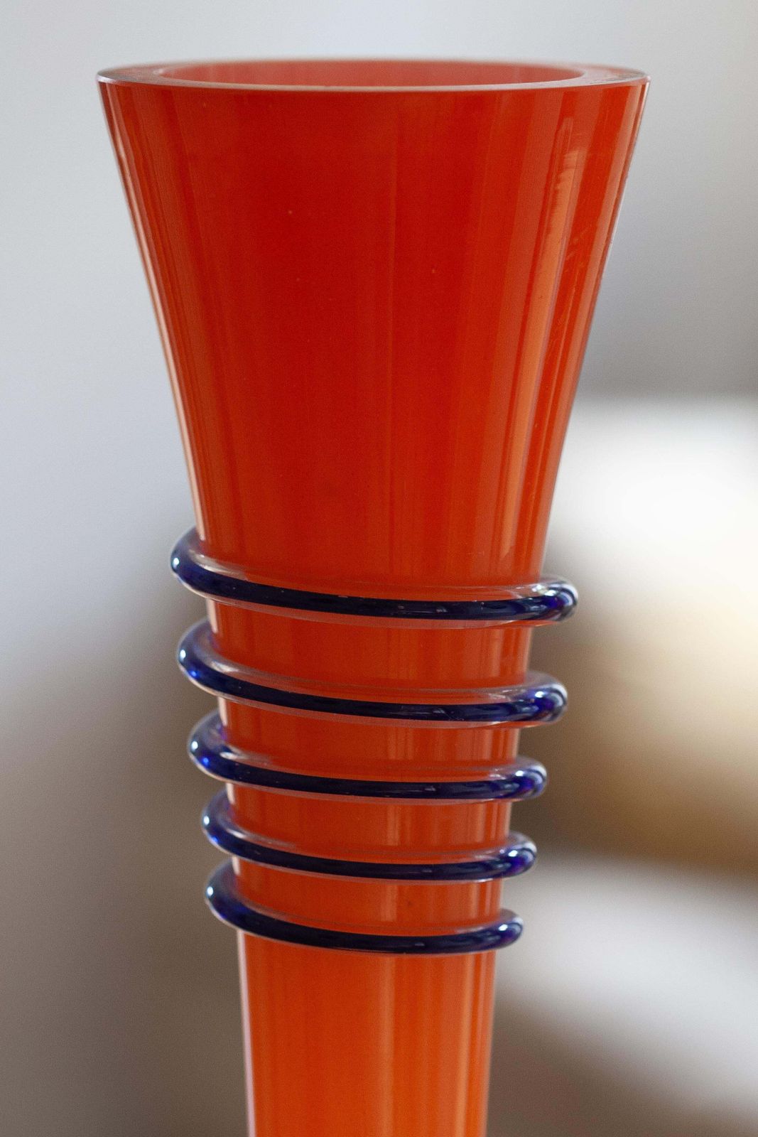 298.0 Mid Century Vintage Slim High Orange Decorative Glass Vase, Europe, 1960s photo