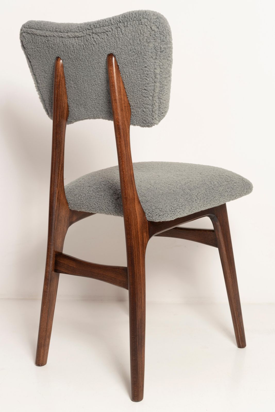 Mid Century Butterfly Dining Chair, Gray Boucle, Dark Walnut Wood, Europe, 1960s photo Furniture