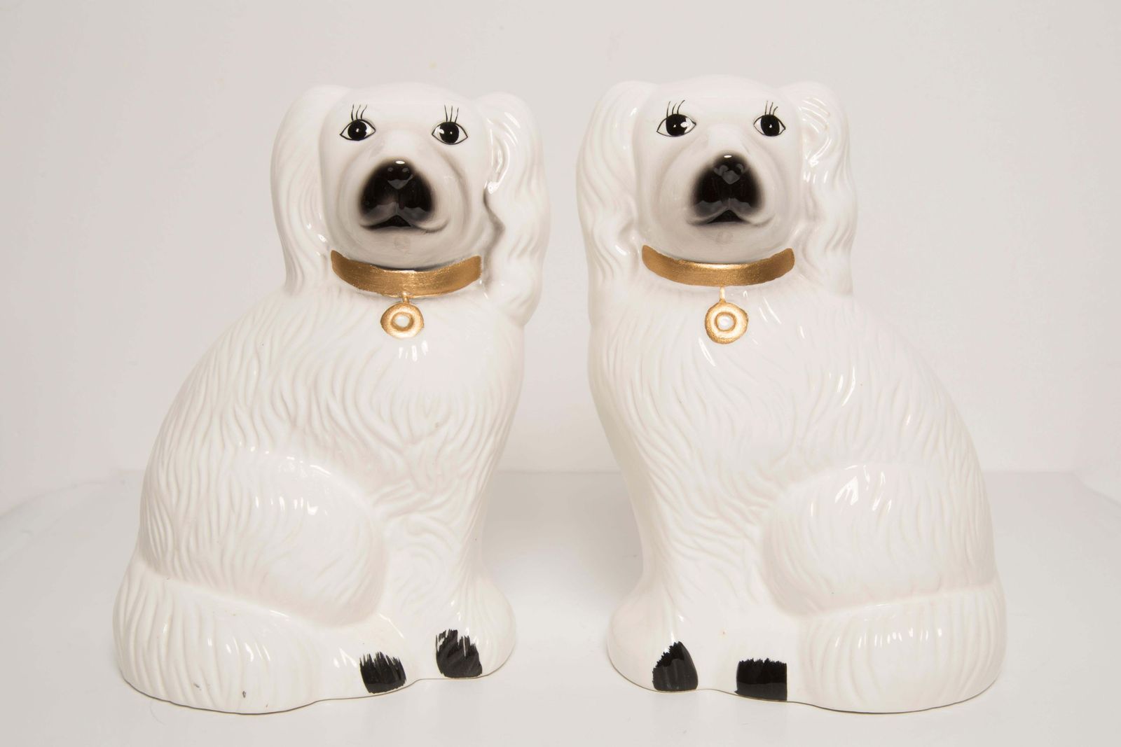 Pair Of Mid Century White Spaniel Dogs Sculpture Staffordshire England, 1960s photo for sale