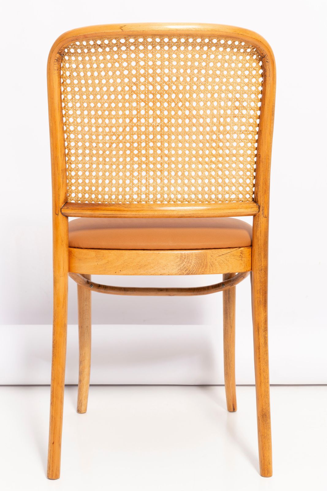 Camel Faux Leather Thonet Wood Rattan Chair, 1960s photo buy