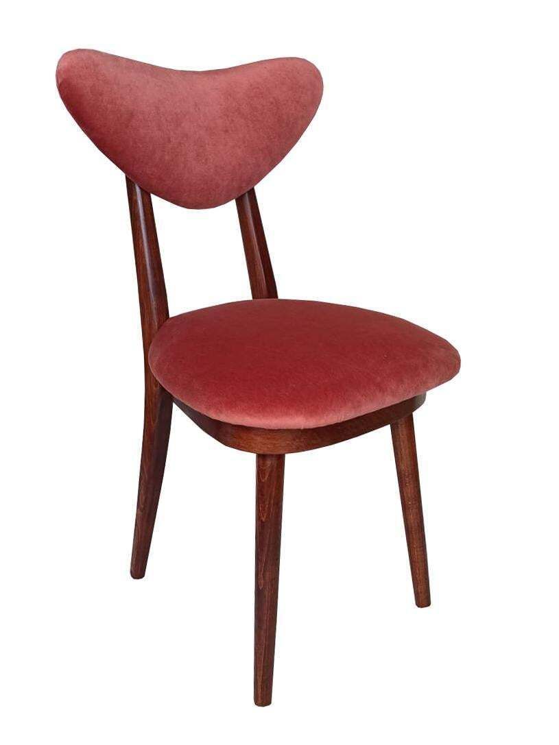 Set Van Acht Mid Century Oranje Fluwelen Stoelen Met Walnootkleurig Hout, Model "Hart", Polen, Ca. Jaren 1960 photo vinterior