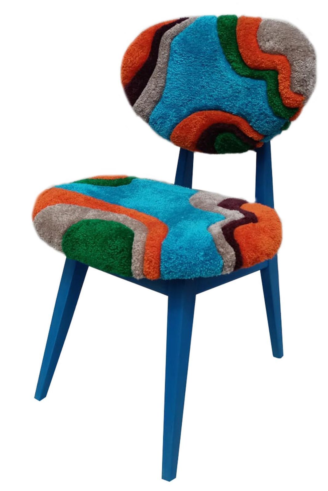 Mid Century Mushroom Chair, Hand Tufting Blue Green Orange Wool, Europe, 1960s photo 841.0