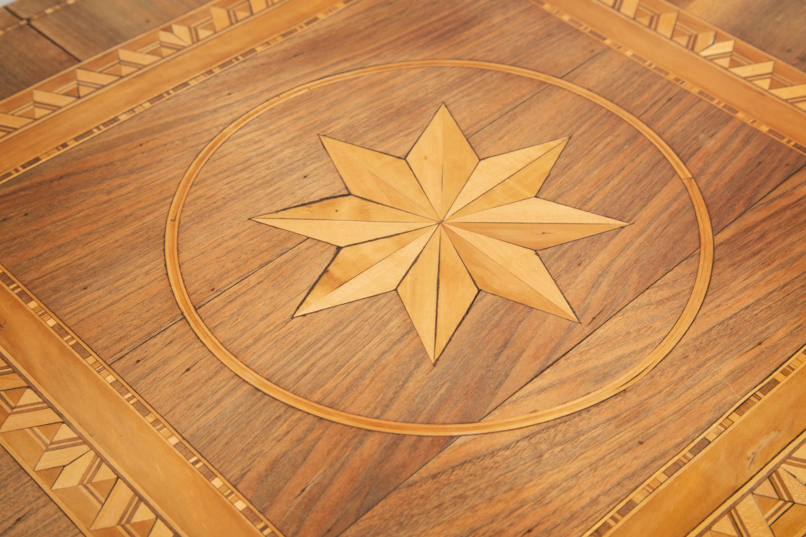 Mid Century Modern Coffee Table, Vintage, Art Deco, Star Marquetry, 1960s photo vintage