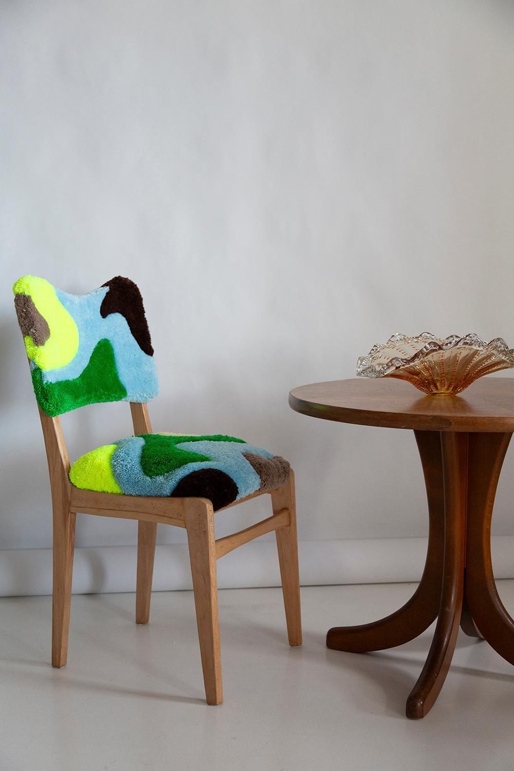 photo vintage Mid Century Hand Tufting Chair, Light Wood, Rajmund Halas, Poland, 1960s