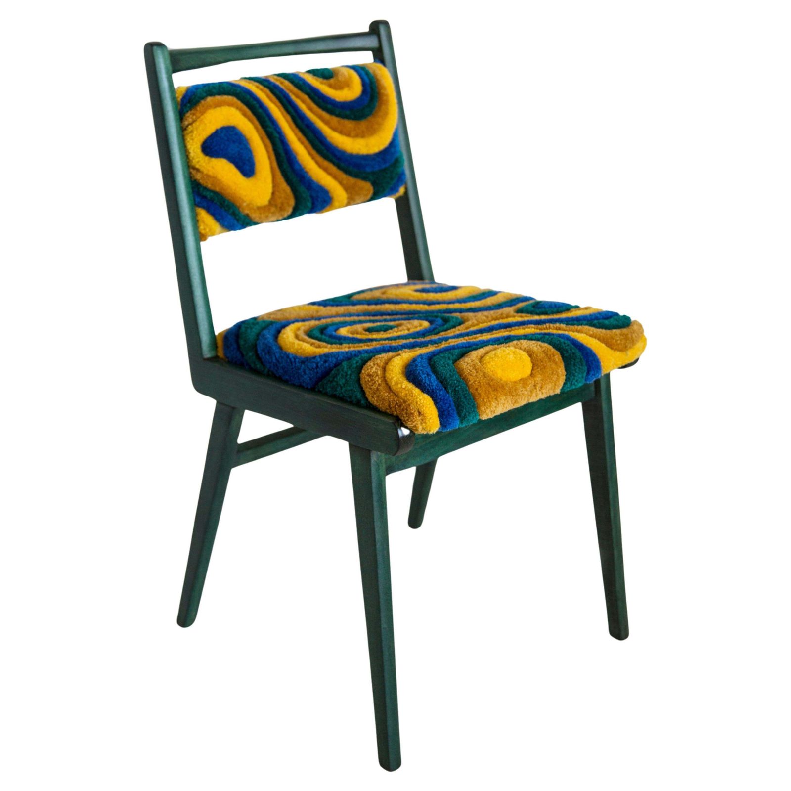 Mid Century Jar Chair, Hand Tufting Green And Yellow Wool, Europe, Poland, 1960s